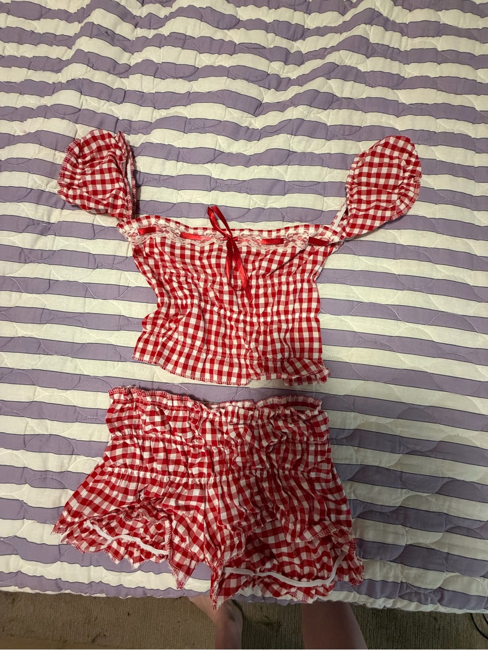 Handmade Red Gingham Ruffle 2 Piece Set 🍓🎀 S - Picture 10 of 11